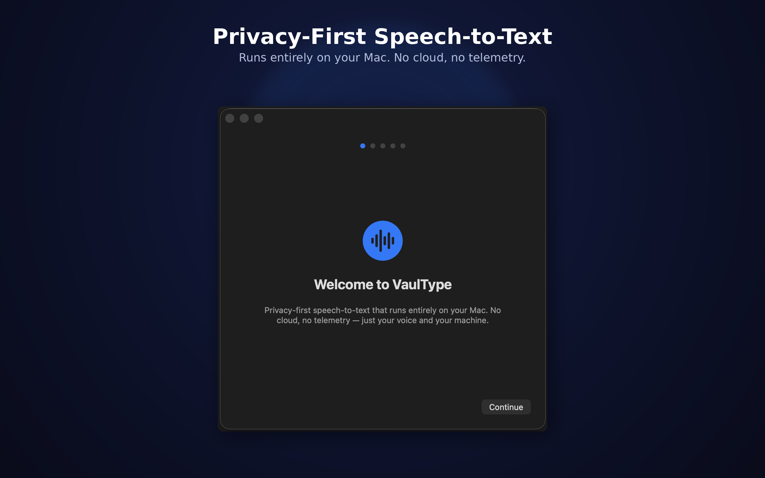 VaulType Welcome — Privacy-First Speech-to-Text